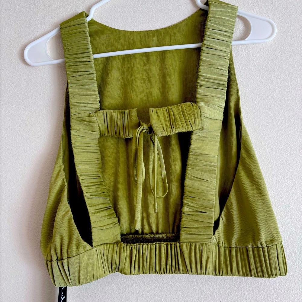 Lulus Elegant Olive Green Sleeveless backless tie crop Top